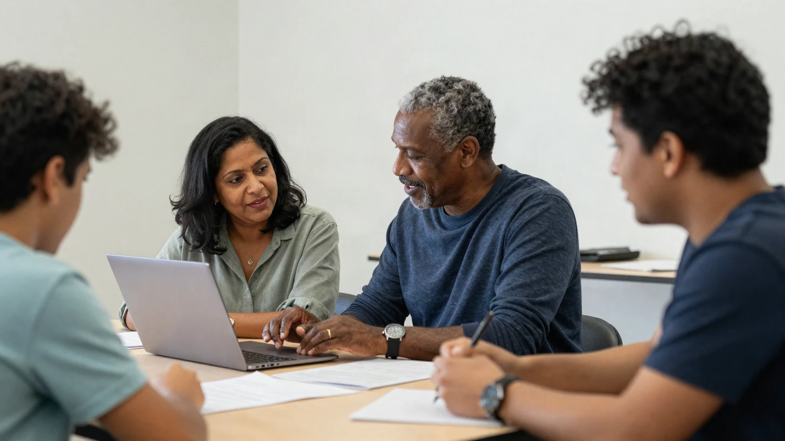 Expertos profesionales orientando a estudiantes adultos